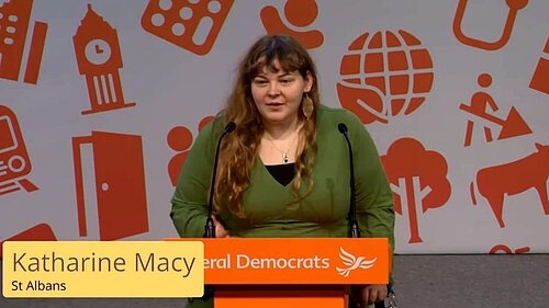 Katharine Macy at conference podium